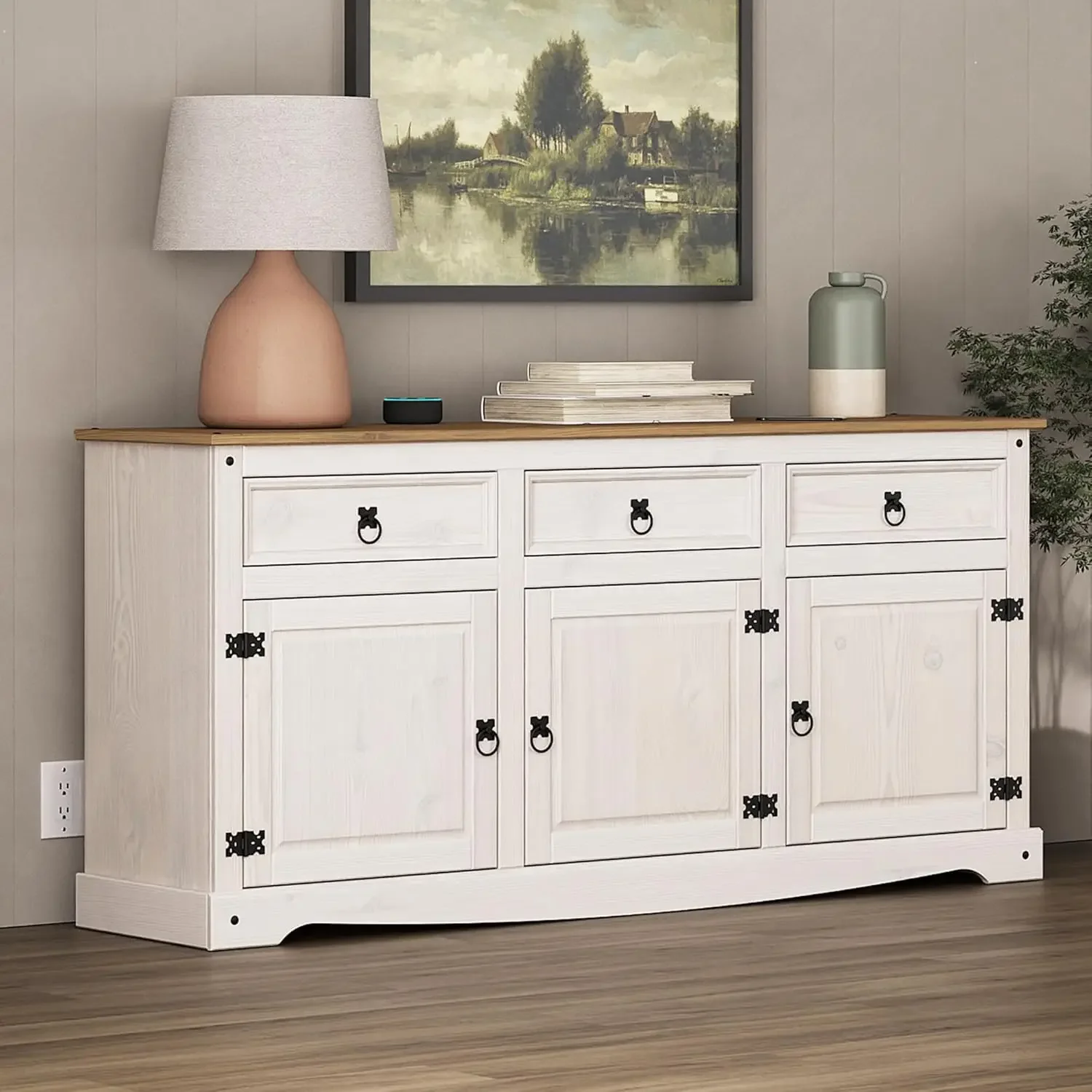 

Solid Wood Sideboard Buffet 65.9" W, 16.9" D, 31.6" H - Wooden Storage Cabinet 3 Doors & 3 Drawers, Cupboard Console Table,