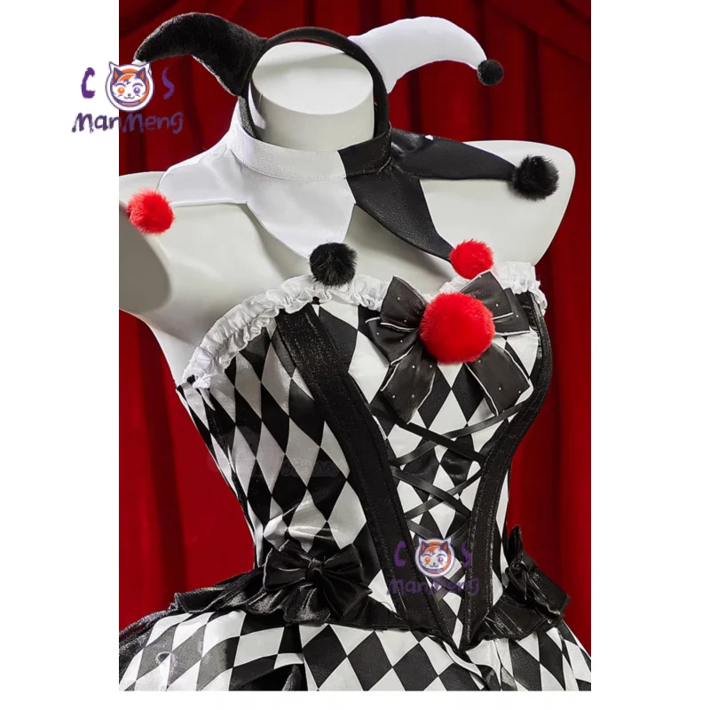 

Joker Circus Color Block Cosplay Costume Women Halloween Gothic Clown Skirt Hat mask Female Summer Anime Cos Skirt Joker Outfit