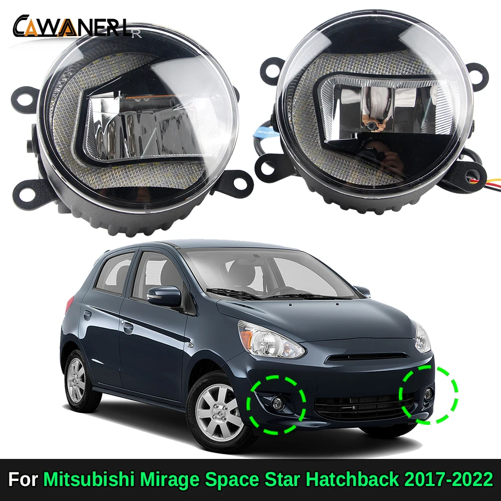 90MM Round Car Canbus LED Fog Light Daytime Running Lamp DRL 2 Pieces For Mitsubishi Mirage Space Star Hatchback 2017-2022