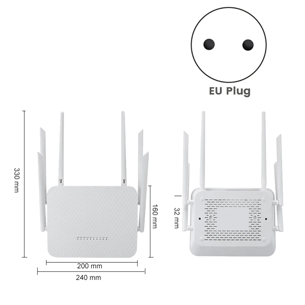 Router nirkabel WIFI 1200Mbps, Router nirkabel 6 antena Gigabit 4G 2.4G + 5G untuk bisnis rumah kantor (colokan EU)