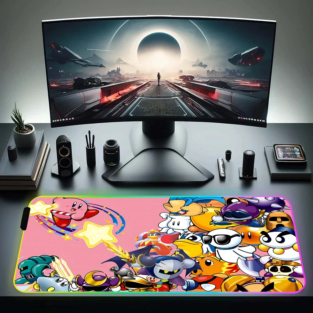 

Cartoon Cute Kirbies Fashion RGB Pc Gamer Keyboard Mouse Pad Mousepad LED Glowing Mouse Mats Rubber Gaming Computer Mausepad