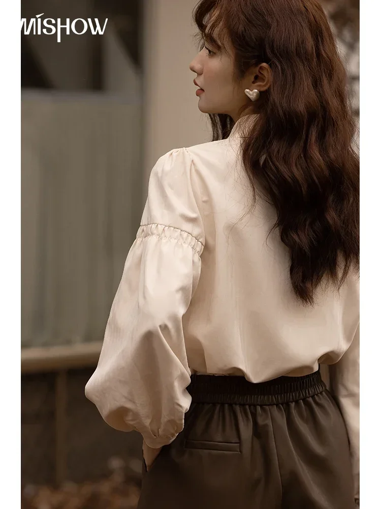 MISHOW Woman Lantern Long Sleeve Blouses Fashion Autumn Winter Button Up Shirts Korean Loose Tops Clothes Women MXB43C0586