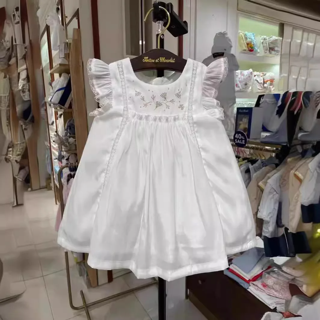 

Infant Formal Dress Elegant White Lace & Embroidery Sleeveless Dress for Baby Girls Special Occasions