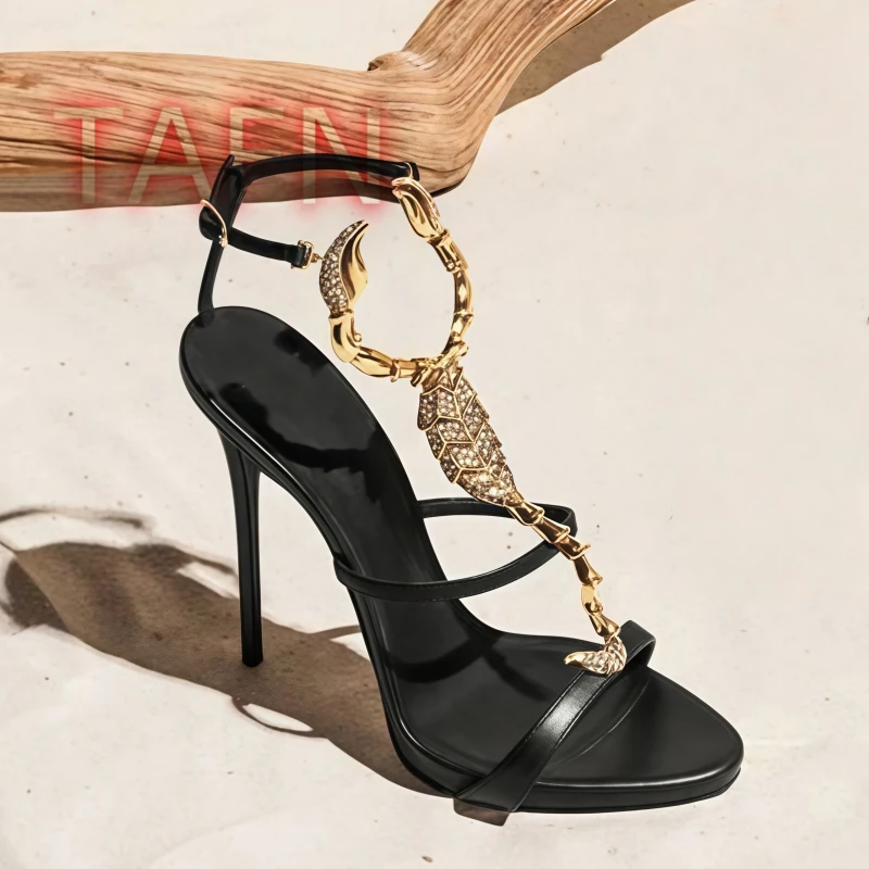 Rhinestone Scorpion Strap Sandals Sexy Stiletto Heels Women'S Sandals Luxury Design Crystal Sandals Ankle Buckle Strap Sandals