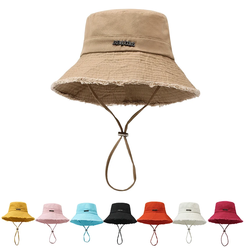 Summer Washed Denim Big Brimmed Fisherman Hat, Edge Hanging Rope Sun Protection for Men and Women, Korean Version Fashionable