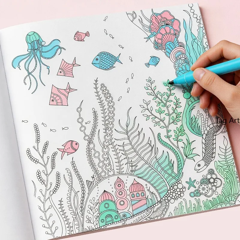 A Hand Drawn Coloring Book for Adults To Relieve Stress or Calm Down A Series of Underwater Coloring Picture Books for The Ocean