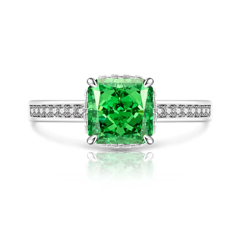 Princess Cut Green Simulated Nano Emerald Created Ruby Ring 925 Sterling Silver Gemstone Solitaire Engagement Rings for Women