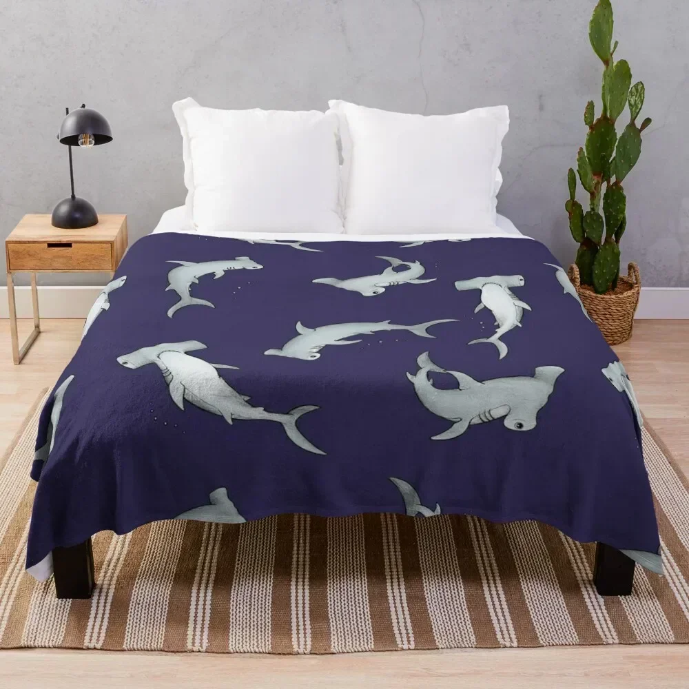 Hammerhead Sharks Blue Throw Blanket wednesday Decorative Sofas Thermal Retros Blankets