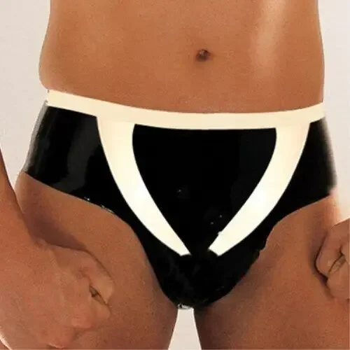 

New Latex 100% Rubber Shorts Briefs Sexy Black with White Unisex uniform