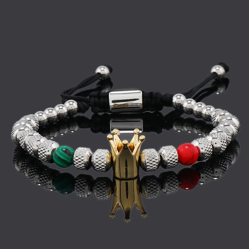 Luxury Crown Charms Stainless Steel Beads Man Bracelet Women Hand Jewelry Couple Gift