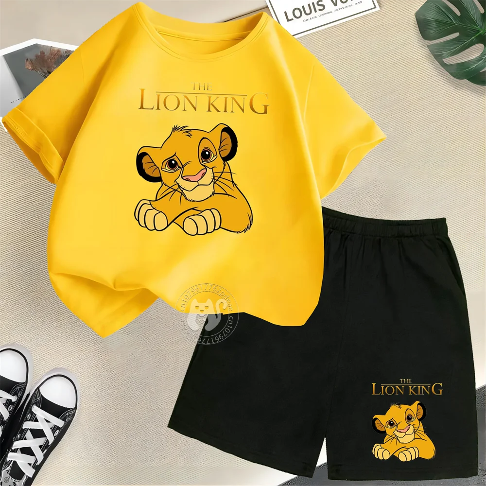 Disney Lion King Summer Printed Clothing Casual Sports Cotton Baby T-shirt+Shorts Boys and Girls Round Neck Outdoor Sports Set