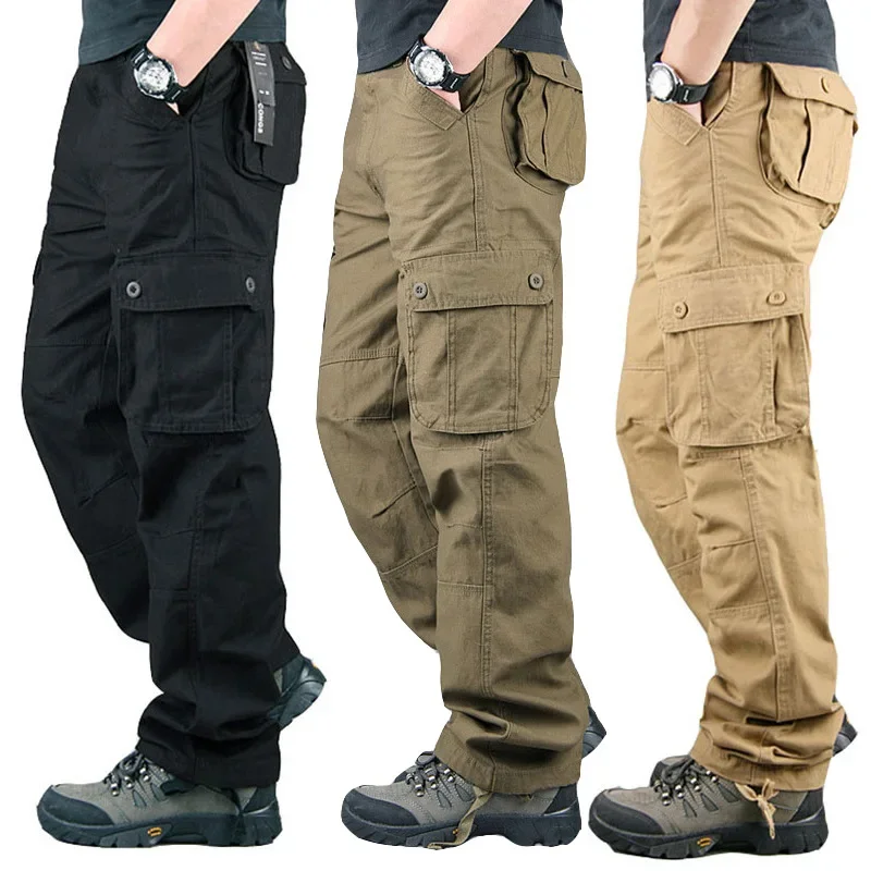 

HOO 2024 Men's Multi-Pocket Cargo Pants Outdoor Leisure Straight Sports Multi-Pocket Loose Wear-Resistant Work Pants