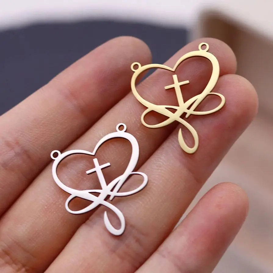 3pcs Love Infinity Heart Charms Line Necklace Handmade Stainless Steel Pendant for Jewelry Making Cross Talisman diy Accessories
