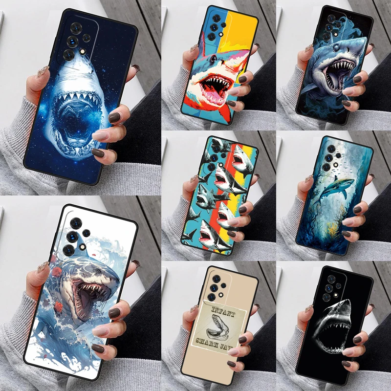 Ferocious Shark Animal Phone Case For Samsung Galaxy S23 S21 S20 FE S24 S22 Ultra Note20 S10 S9 S8 Plus A40 A52 A12 A13 A53