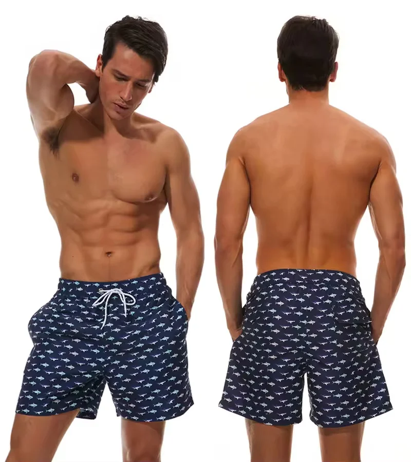 Escatch Summer Men Beach Print Shorts Surfing Swimwear Fitness Workout Trunks Male Sportswear With Pockets Pants