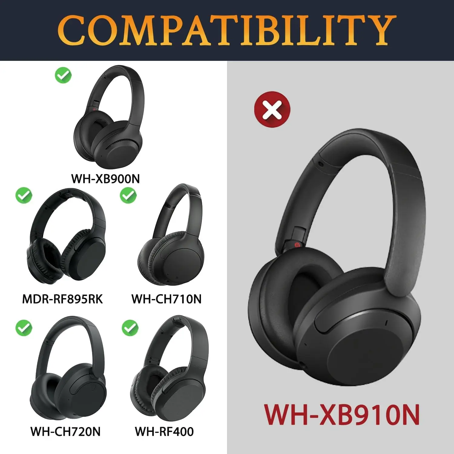 WH-XB900N Earpads for Sony WH-XB900N/WH-CH710N(WHCH710N WHCH710 CH710)/WH-CH720N(WHCH720 CH720)/WH-RF400(WHRF400)/MDR-RF895RK