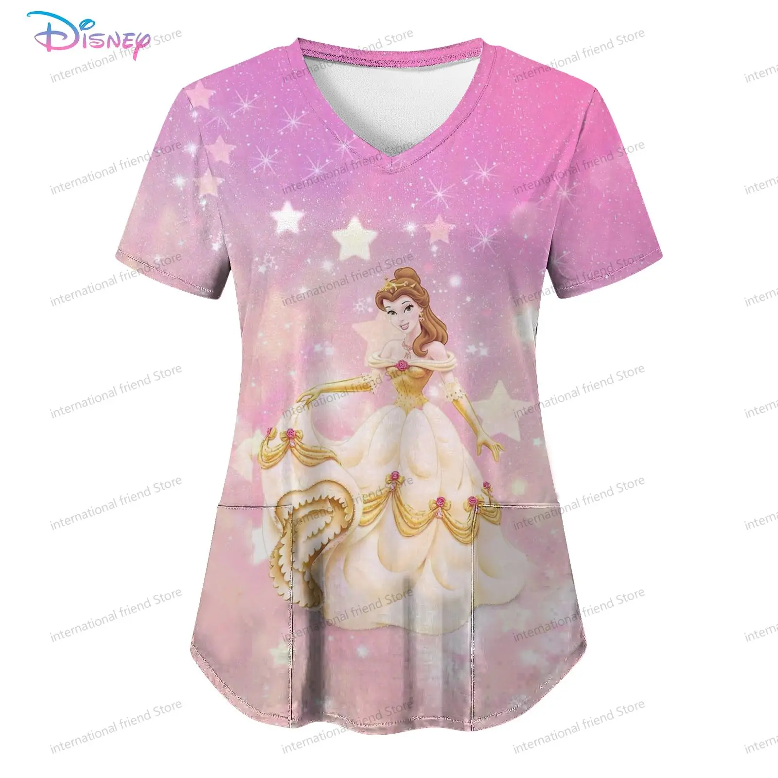 Disney-Camiseta de uniforme de enfermera con cuello en V para mujer, vestido con bolsillo, Top barato, ropa Y2k S-2XL, Tops Kawaii de verano 2024