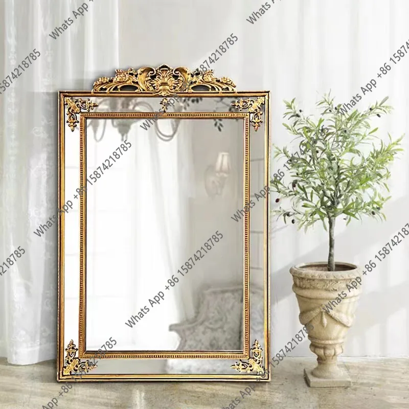 French vintage carved bathroom mirror entryway wall hanging mirror French light luxury home clothing store dressing mirror
