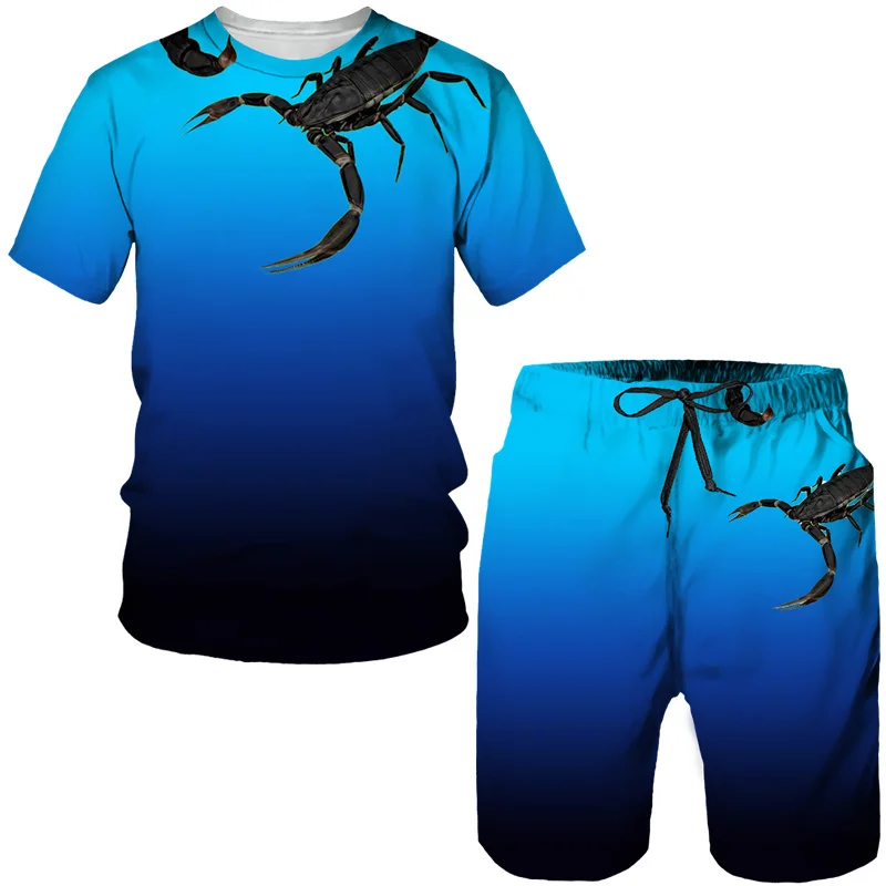 New Scorpion 3D Print T-Shirts Shorts Sets Men\'s Tracksuits Fashion Oversized Short Sleeve T Shirt Pants Set Man Suits Clothing