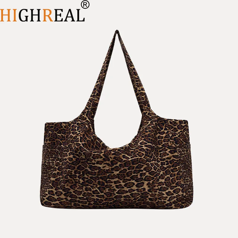 

New Leopard Print Women's Shoulder Bags Fashionable Canvas Tote Bag Large Capacity Beach Bag Daily Travel Handbag