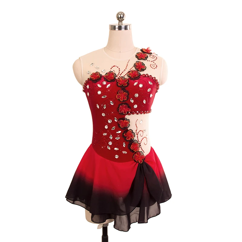 Nasinaya Figure Skating Competition Training Dress Customized Women's Children's Rhythmic Gymnastics Red Flower Clothing