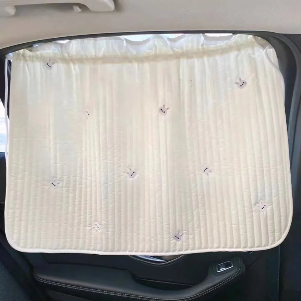 Cute Thickened Car Sunshade Embroidered Suction Cup Auto Sliding Curtain UV Protection Cotton Window Cover Auto