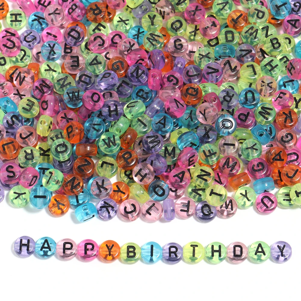 100 stücke transparente acryl buchstaben perle 7 x7mm alphabet runde lose perlen für diy armbänder schmuck, der zubehör liefert