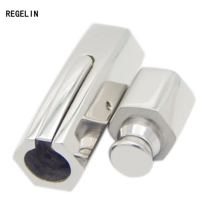REGELIN Silver Tone 316L Stainless Steel Hexagonal Column Magnetic Clasps Hooks 3/4/5/6MM Round Leather Cord Bracelet End Clasps