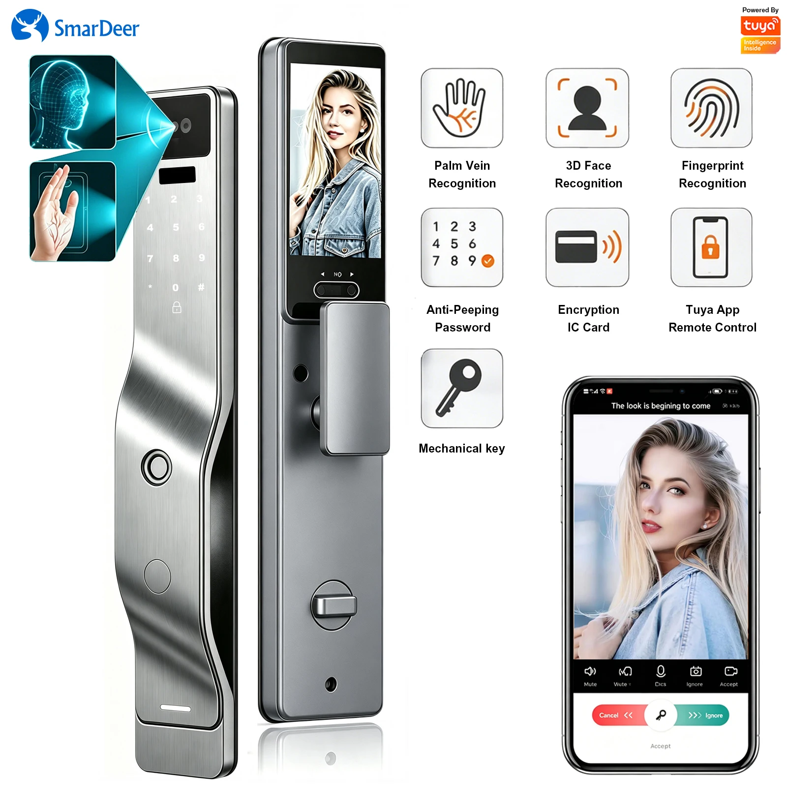 Home Security No Subscription - SmarDeer ระบบล็อกประตูอัจฉริยะ 3D Face Palm Vein