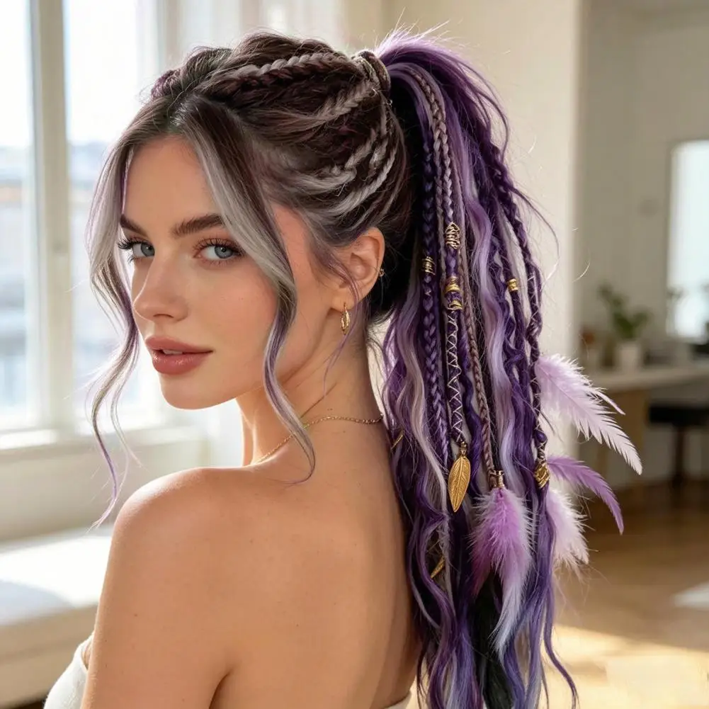 Boho Braided Ponytail Extension With Hair Tie Hand-Braided Dreadlock Hair Extensions Long Braids Dreadlocks Wig For Women Men
