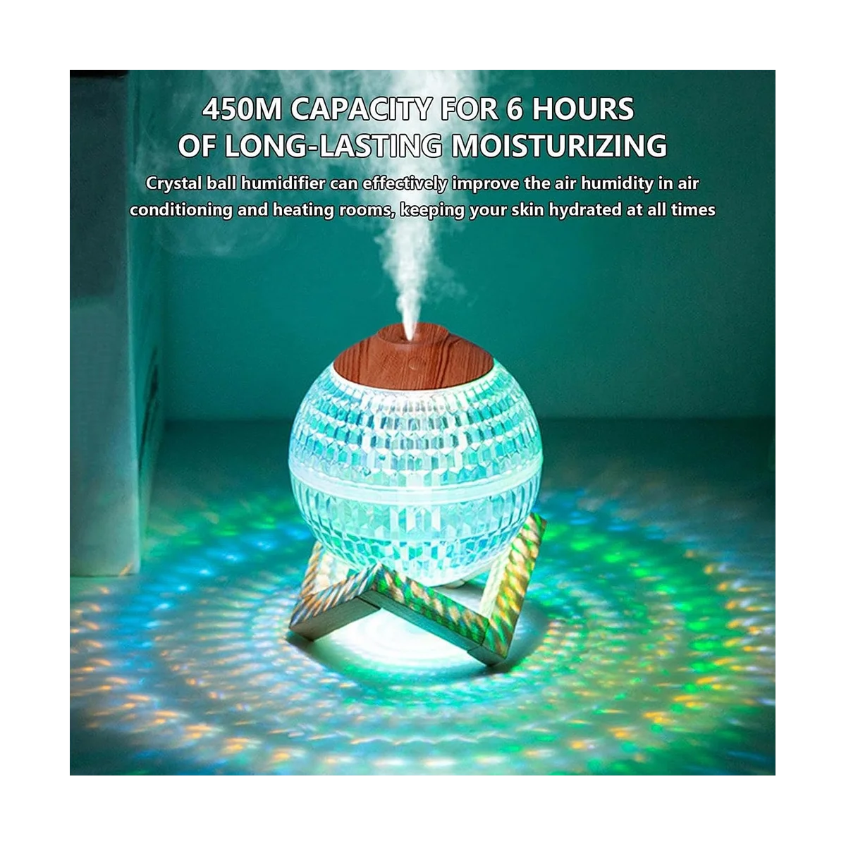 미니 다채로운 야간 조명 크리스탈 볼 가습기, 휴대용 쿨 미스트 가습기, 침실, 보육원, 사무실용
