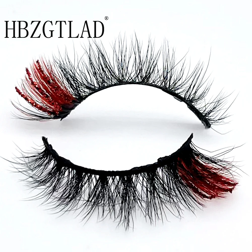 HBZGTLAD Colored Lashes Glitter Lashes Mink 15mm -20MM Fluffy Color Streaks Cosplay Makeup Beauty Eyelashes Wholesale Supplier