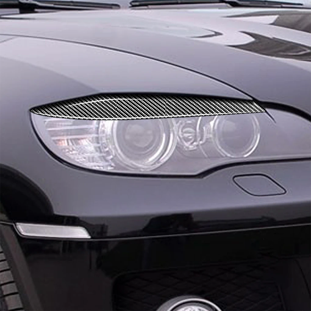 2Pcs Stickers Trim Carbon Fiber Accessories Headlight Strip Eyebrows