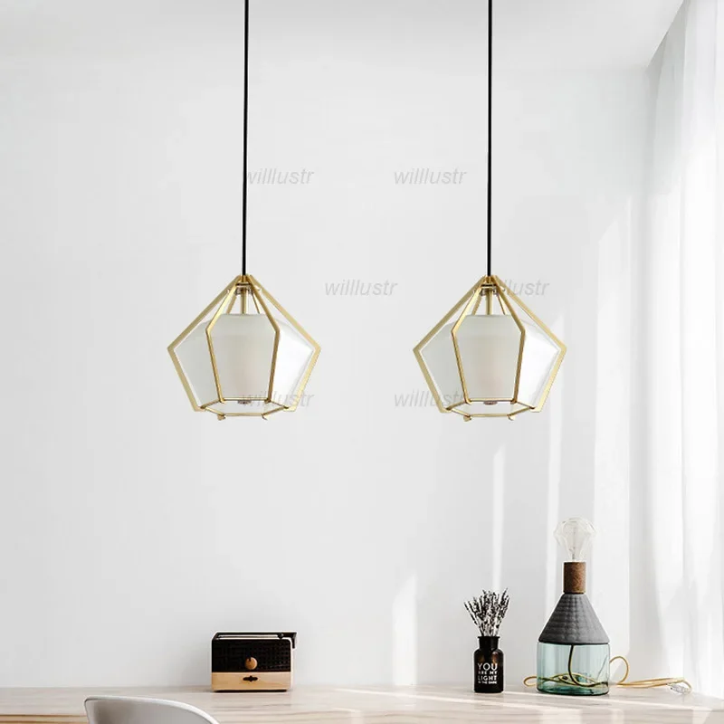 Creative Acrylic Diamond Pendant Lamp Metal Suspension Light for Hotel Cafe Bar Living Bedroom Iron Hanging Ceiling Chandelier