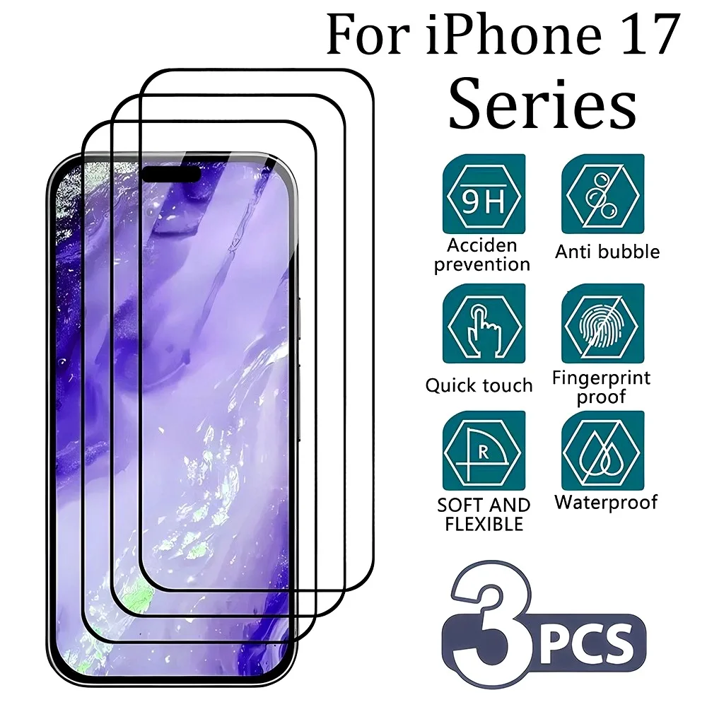

3Pcs Ultra Clear Tempered Glass for iPhone 17 16 15 14 Pro Max Air 15 14 Plus Screen Protector for iPhone 13 12 11 Pro XR XS Max