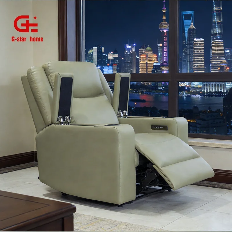 Modern Real Leather Single Recliner Chair For Home Hotel Swiveling Rocking Function Extendable For Villa Living Room Furniture