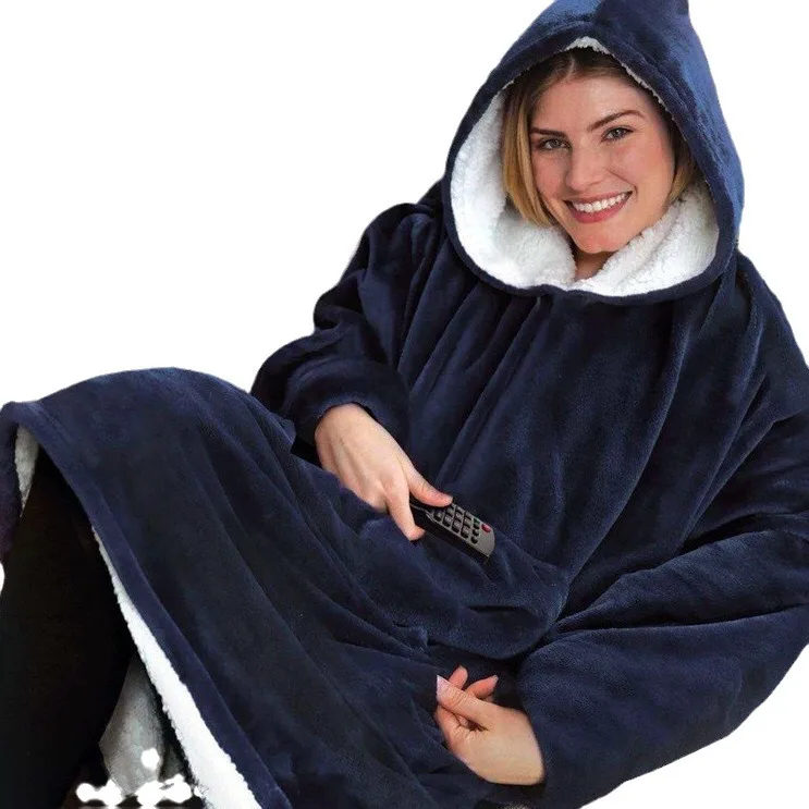 Winter Polyester Lazy Blanket Hooded Fleece Thickened TV Blanket Lazy Blanket Pajamas Sweatshirt