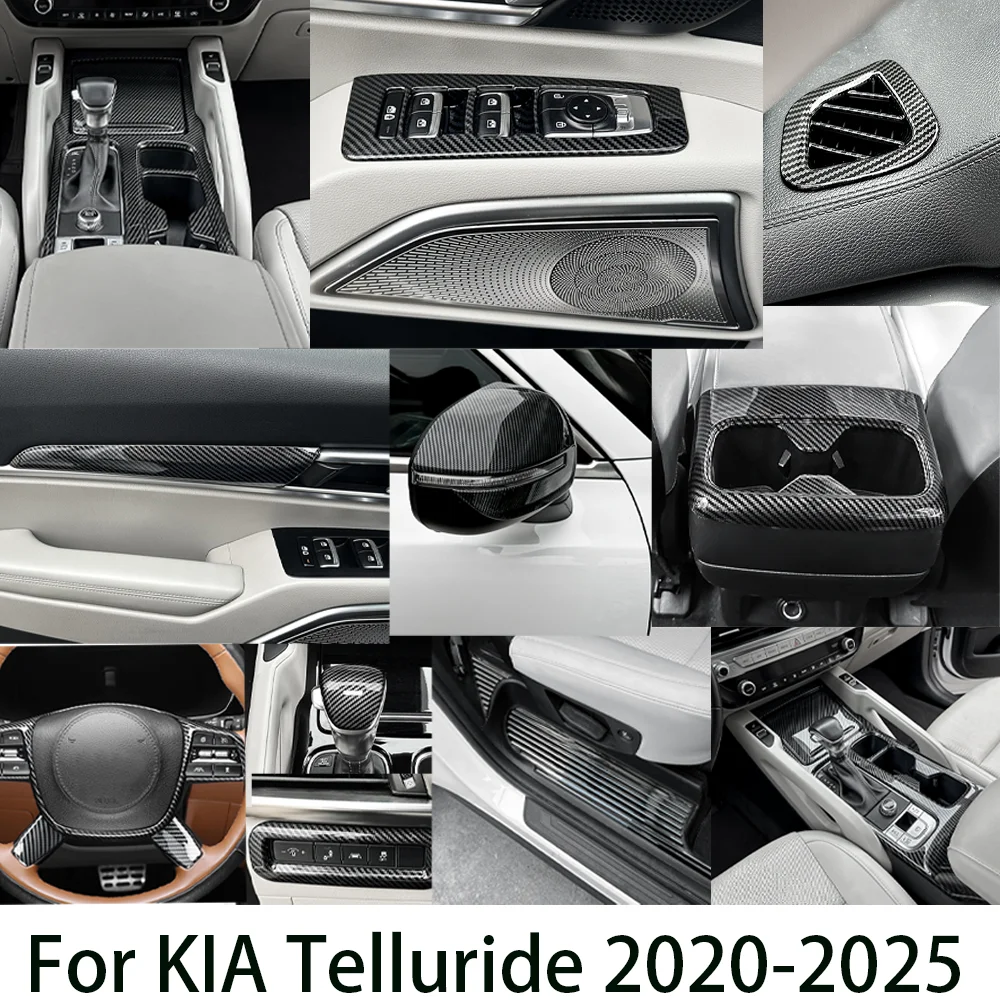 For Kia Telluride 2020-2025 LHD Car Interior Black Central Console Gear Shift Window Button Air Vent Cover Accessories