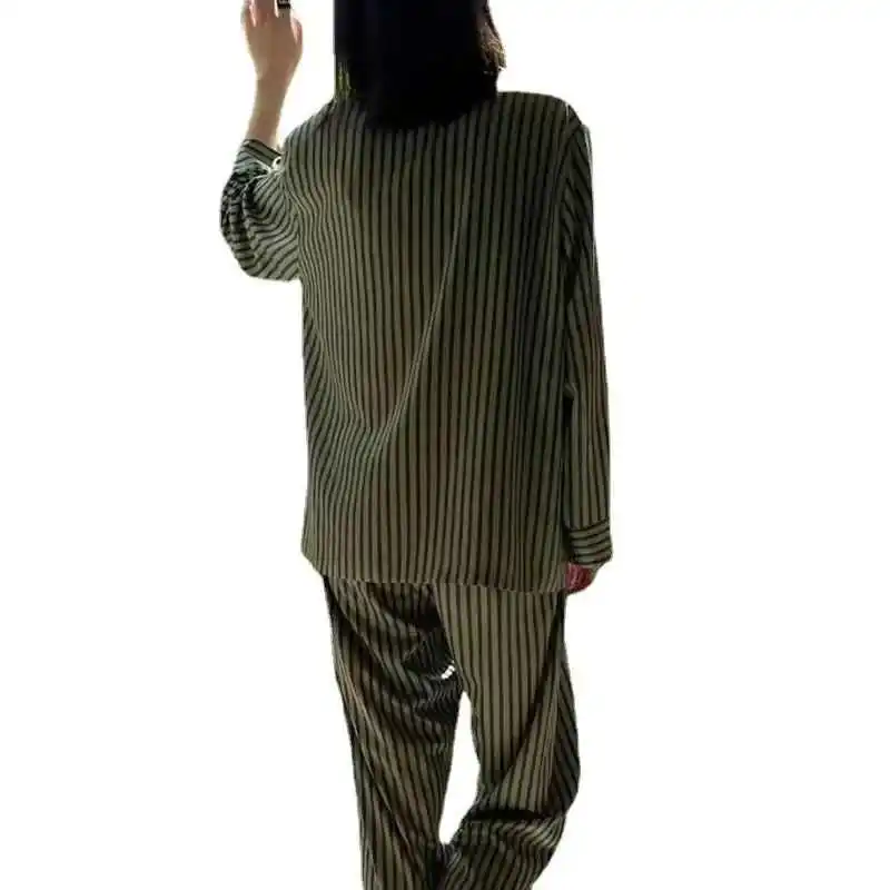 

Thin Long Striped Men's irt Set Casual Cotton Blend Comfortable Fit Long Sve Mid-Length Home Wear Suit Simple Sle