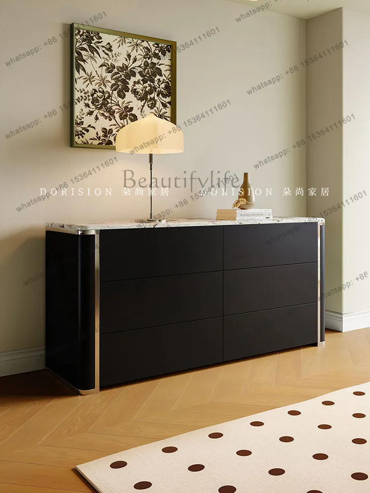 YJ Retro Italian Minimalist Solid Wood Chest Drawer Storage Unit For Entryway Living Bedroom Bed‑Foot Against Wall
