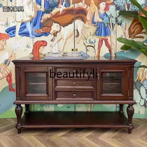 2003 American Country Oak Roman Column Entrance Cabinet Locker Vintage Solid Wood Side Cabinet