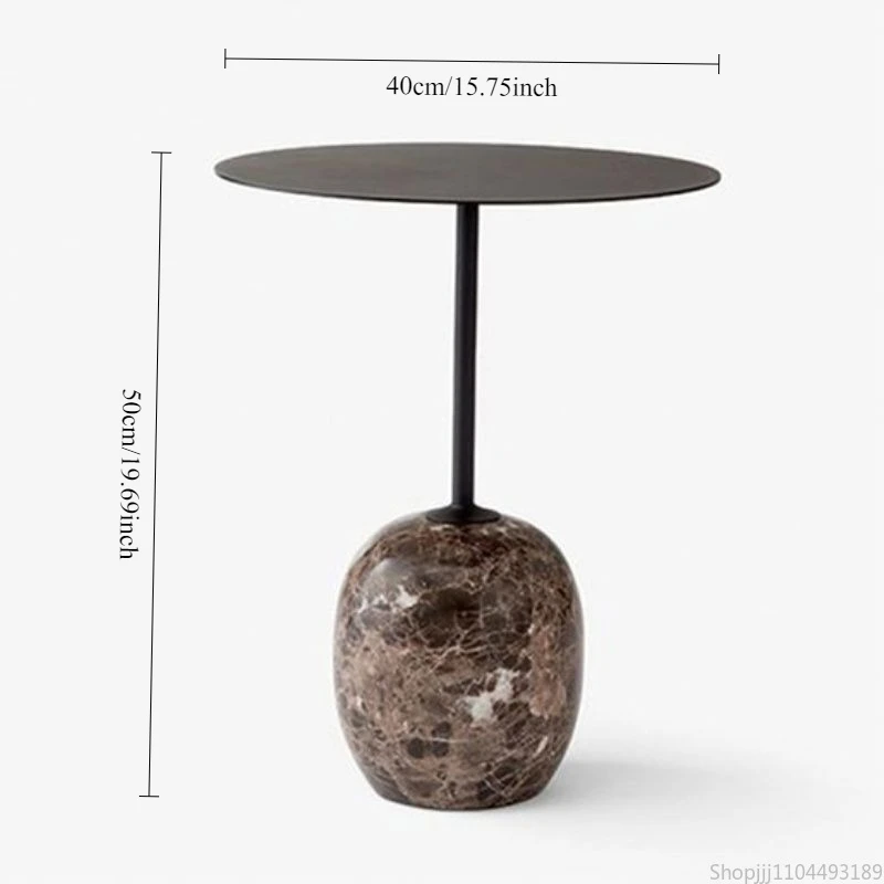 Contemporary Marble Side Table Modernist Organic Coffee Table Compact Round Balcony-to-Interior End Table Veined Stone & Steel