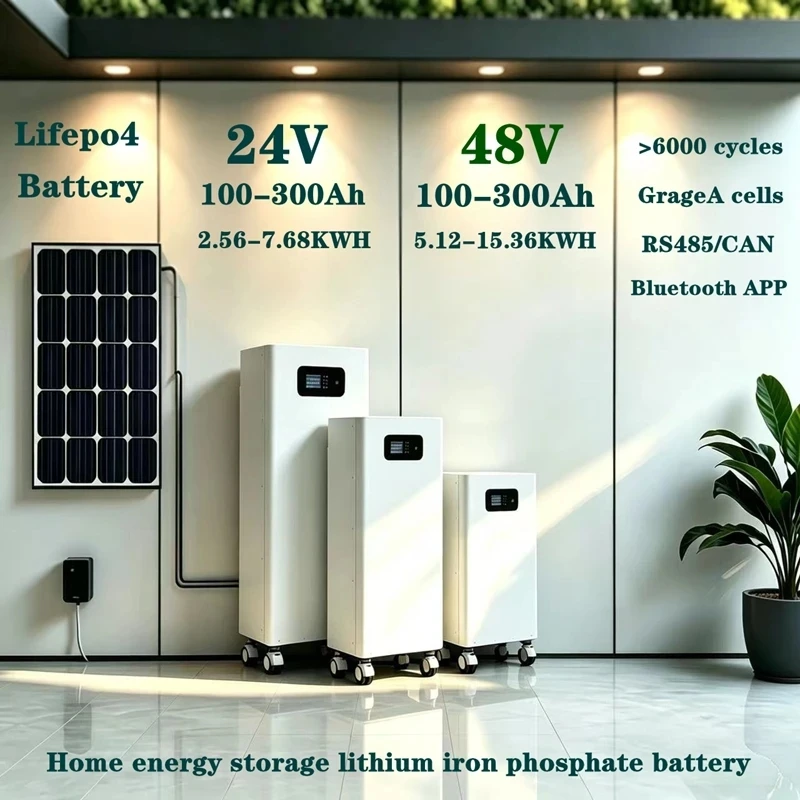 Mobile Solar Battery 48V 51.2V 300Ah 24V 300AH Lifepo4 Lithium Iron Phosphate Long Life 8-10 Years Bluetooth App Monitoring