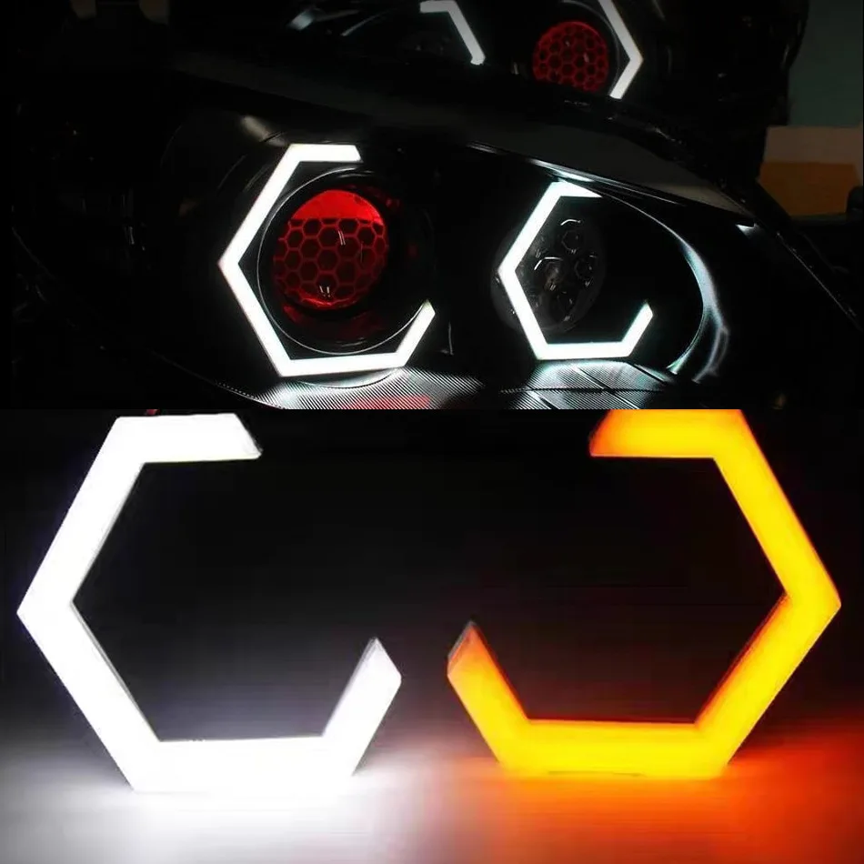 2PCS LED Angel Eyes Hexagon Halo Rings for Motorcycle Car LED Headlights White + Amber 12V 24V DC 2.5inch 80MM 70MM 90MM 3.0inch