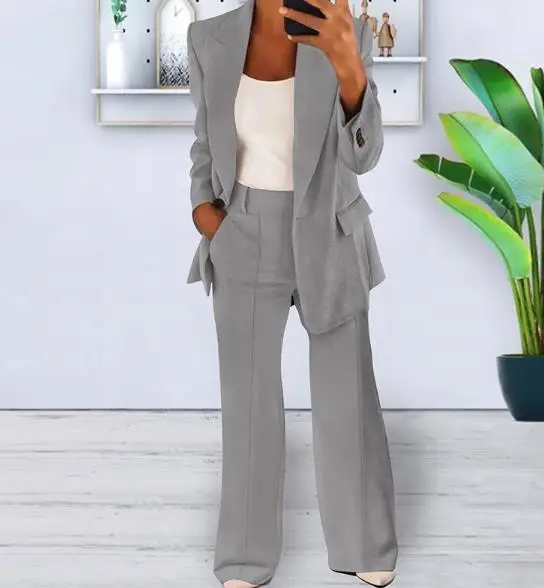 

2025 Spring and Autumn New Fashion Solid Color Slimming Cardigan Temperament Suit Coat Pants Set for Women