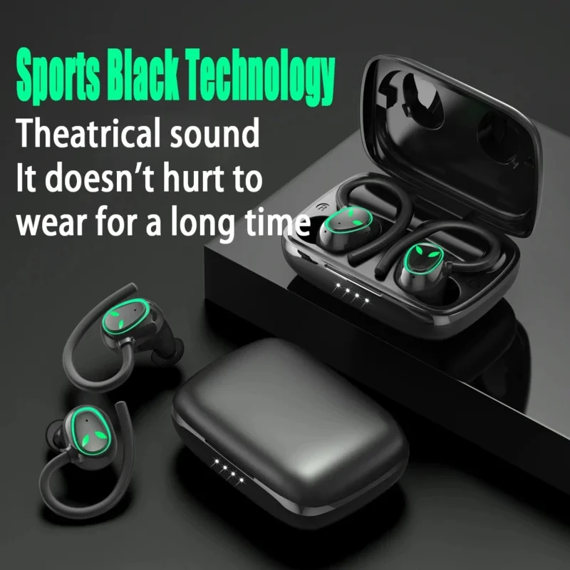 

EYOUOSports Bluetooth Headset TWS Hanging Ear Type Intelligent Waterproof Cool LED Light High Sound Quality Earphone