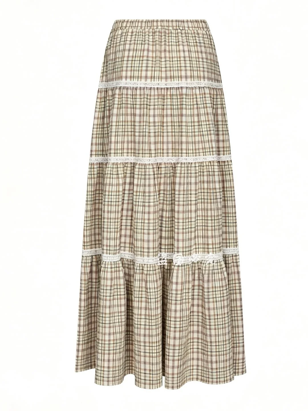 URCACHE2026 Spring Summer New Vintage Style Lace Patchwork Belted A-Line  Skirt Women's Cake Long Skirt Girls mid Waist