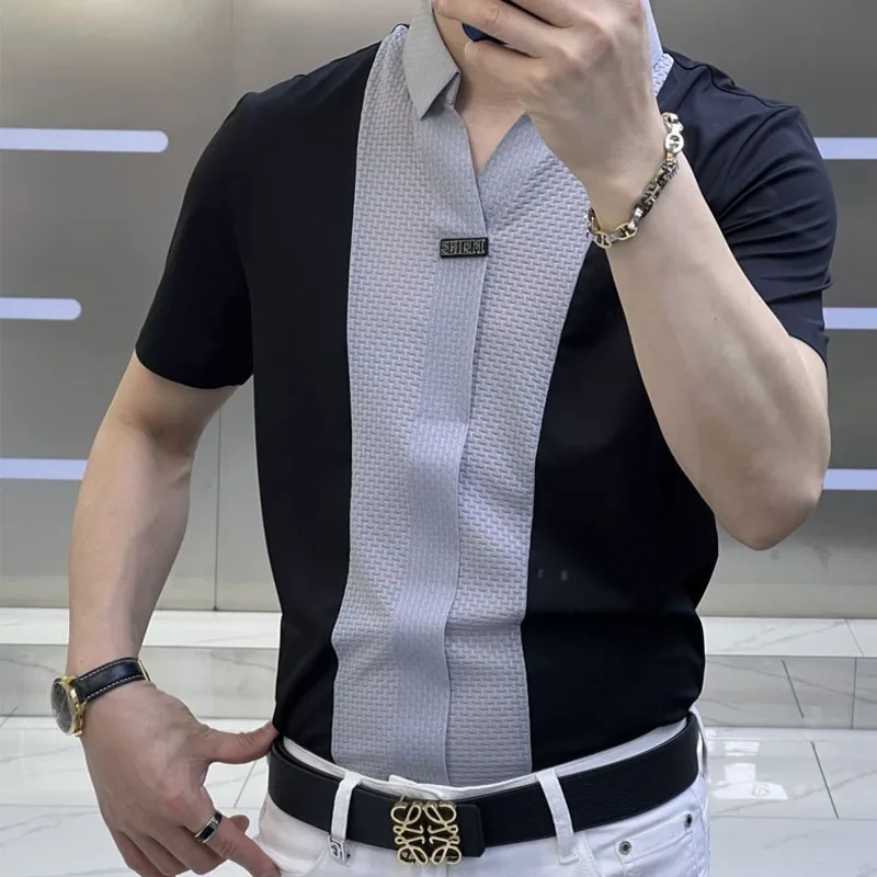 Men\'s High-end Light Luxury Short Sleeved Shirt With A Flip Collar Slim Fit Shirt 2024 Trend Korean Versionsummer Men\'s Clothing