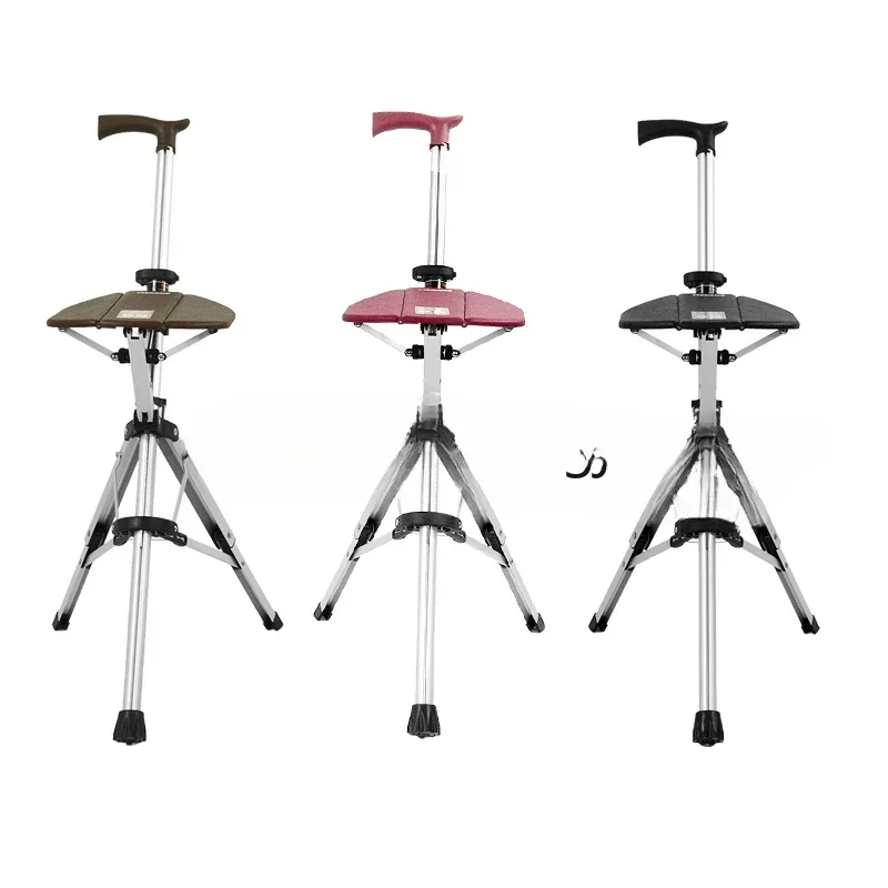 

New High Quality Aluminum Alloy Foldable Walking Cane Stick With Seat Adjustable Elderly Crutch Chair With Stool