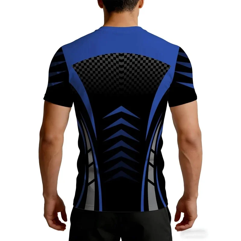 Men's Short Sleeve Sports T Shirt High Elasticity Quick Dry Geometric Checkered Print Breathable Compression Fitness Workout Tee